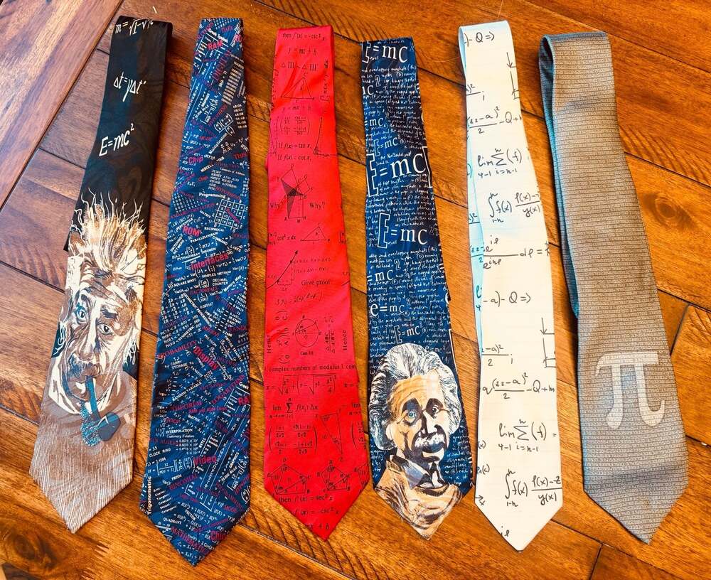 Lot of 6 Science Mathematics Neckties feat. Einstein Pi Calculus.